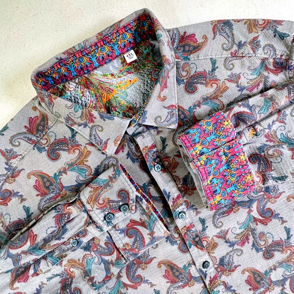 Robert Graham Mens 4XL Classic Fit Paisley Button Down Shirt Grey Multi Color